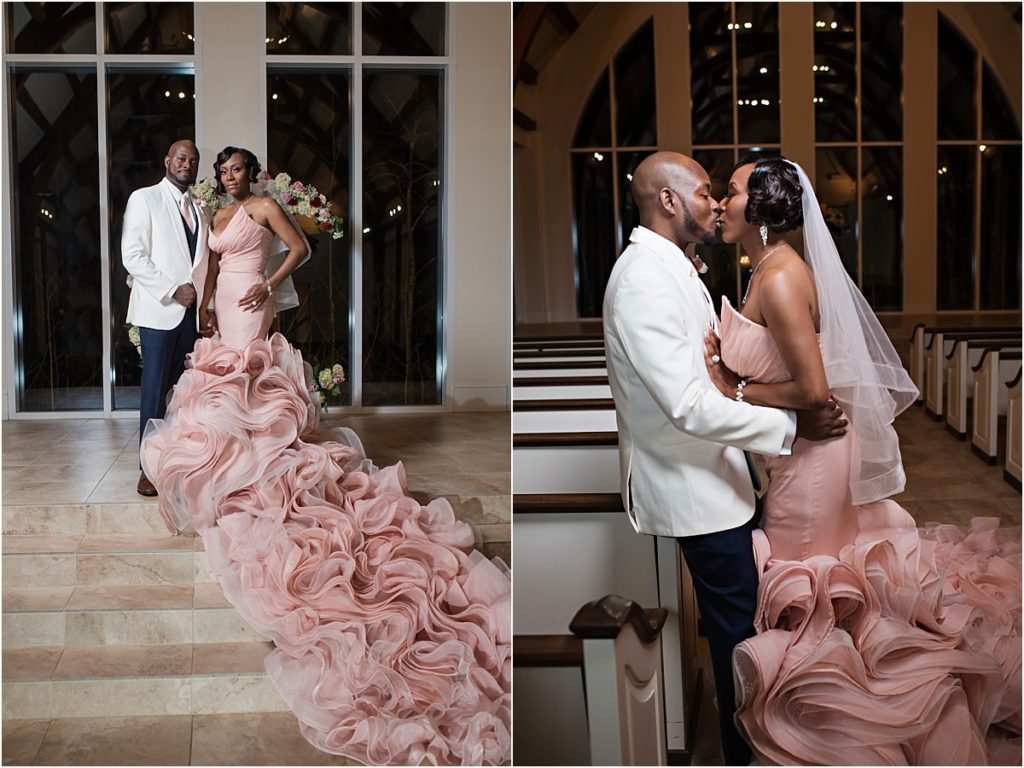 white and navy tux, pink wedding dress, Atlanta Wedding Photographer, Ashton Gardens, wedding venue
