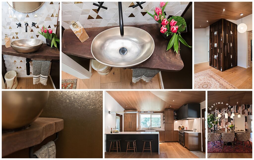 elevating high-end brand wood furnishings, wood crafted sink counter, wood wall, wood ceiling